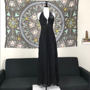 Black Shimmery Floor Length Halter Evening Gown